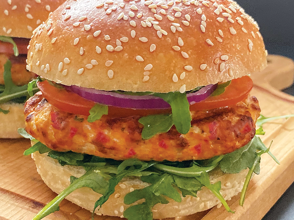 Connie's Kitchen Chicken Burger with Roasted Red Pepper